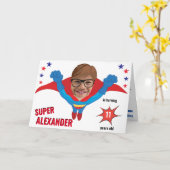 スーパーヒーローおもしろい飛んでいる誕生日ボーイ途方もないギフト カード (黄色い花)