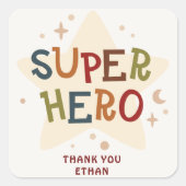 スーパーヒーローかわいいパーティー動物 子供の誕生日 スクエアシール (正面)