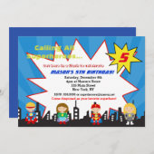 スーパーヒーローすごいヒーローバースデーパーティ招待状 招待状 (正面/裏面)