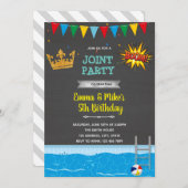 スーパーヒーローとプリンセススイムテーマ 招待状 (正面/裏面)