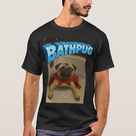 スーパーヒーローのお風呂パグ 笑えるお風呂のミーム 犬好き Tシャツ (正面)