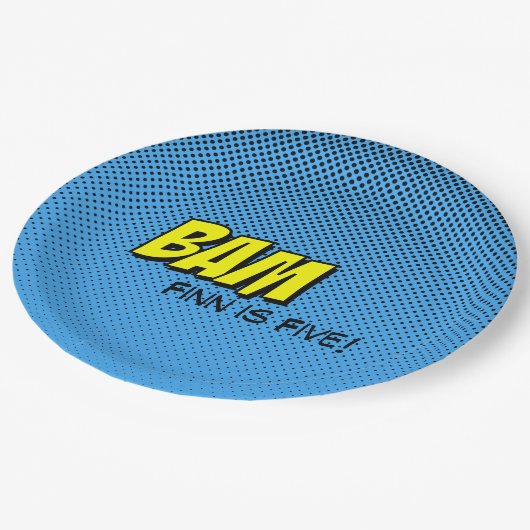 スーパーヒーローのカスタムな紙皿- BAMの青の背部 ペーパープレート (アングル)