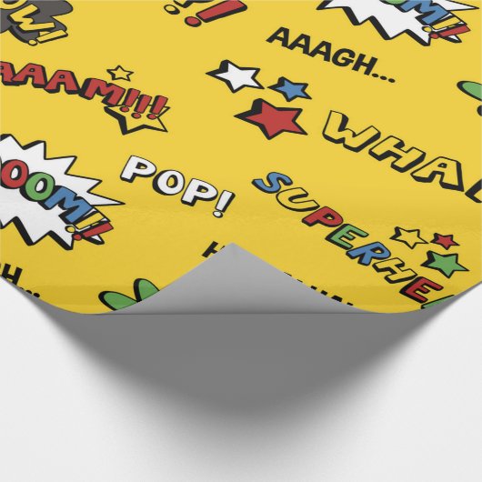 スーパーヒーローのカラフルなおもしろいパターン ラッピングペーパー (角)