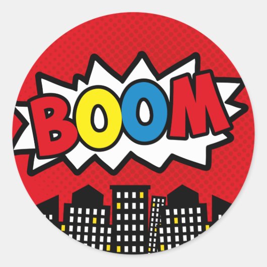 スーパーヒーローのステッカー、青い誕生会の装飾 ラウンドシール (正面)