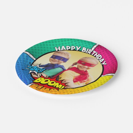 スーパーヒーローのパーティーのプレートはそれをカスタマイズ! ペーパープレート (アングル)