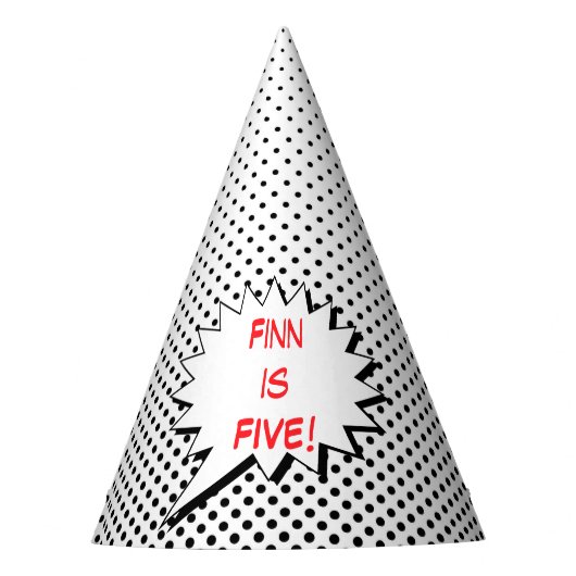 スーパーヒーローのパーティーの帽子-編集可能白黒の点 パーティーハット (正面)