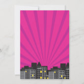 スーパーヒーローのピンクの女の子の招待状の英雄の招待 招待状 (裏面)