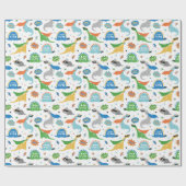 スーパーヒーローのマスクとキャップを持つ可愛い恐竜 ラッピングペーパー (フラット)