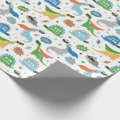 スーパーヒーローのマスクとキャップを持つ可愛い恐竜 ラッピングペーパー (角)