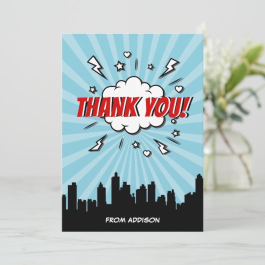 スーパーヒーローの喜劇的な誕生会のサンキューカード サンキューカード (スタンド正面)