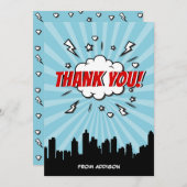 スーパーヒーローの喜劇的な誕生会のサンキューカード サンキューカード (正面/裏面)