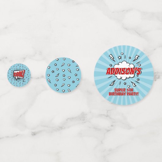 スーパーヒーローの喜劇的な誕生会のテーブルの紙吹雪 コンフェッティ (裏面)