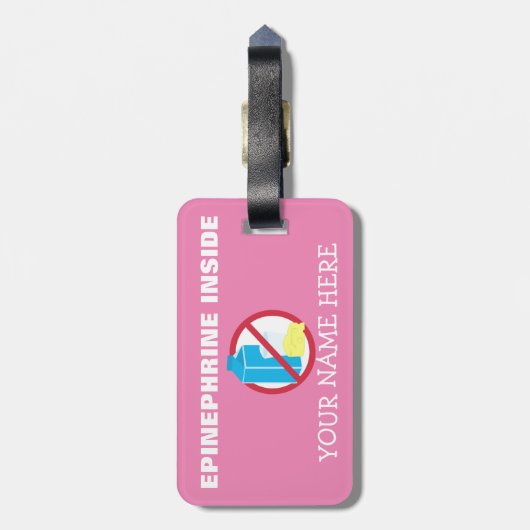 スーパーヒーローの女の子の酪農場のアレルギーのパーソナライズな子供 ラゲッジタグ (裏面縦)