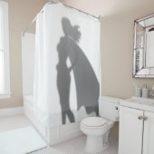 スーパーヒーローの女性の裏でおもしろいなシルエット シャワーカーテン (インサイチュ)