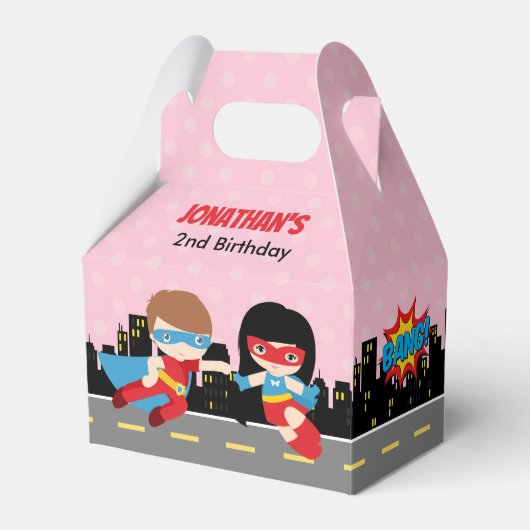 スーパーヒーローの好意ボックス(子供の誕生日パーティーの好意) フェイバーボックス (正面サイド)