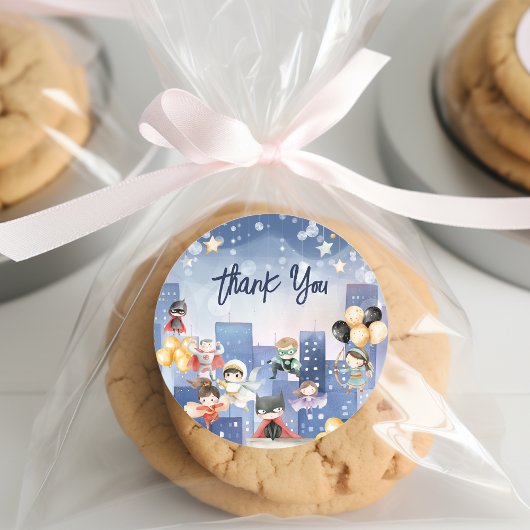 スーパーヒーローの子供たち感謝していを呼び出す ラウンドシール