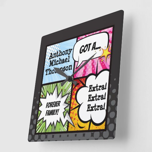 スーパーヒーローの漫画本のスタイルの採用のパーティーのギフト スクエア壁時計 (傾斜)