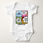 スーパーヒーローの漫画本のスタイルの採用のパーティーのティー ベビーボディスーツ (正面)