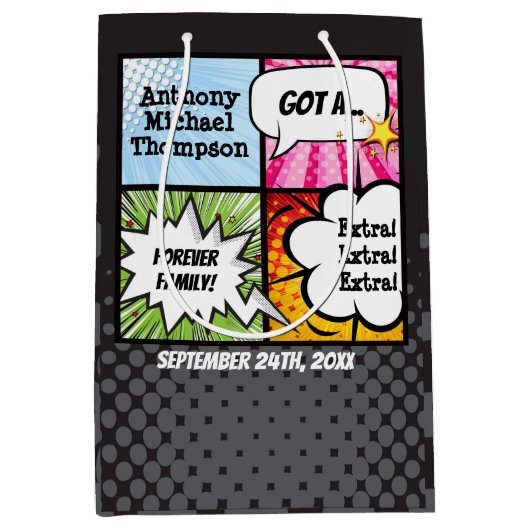 スーパーヒーローの漫画本のスタイルの採用のパーティーの供給 ミディアムペーパーバッグ (正面)