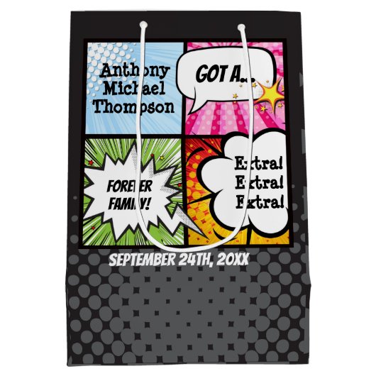 スーパーヒーローの漫画本のスタイルの採用のパーティーの供給 ミディアムペーパーバッグ (裏面)