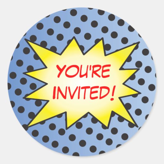 スーパーヒーローの漫画本のステッカー ラウンドシール (正面)