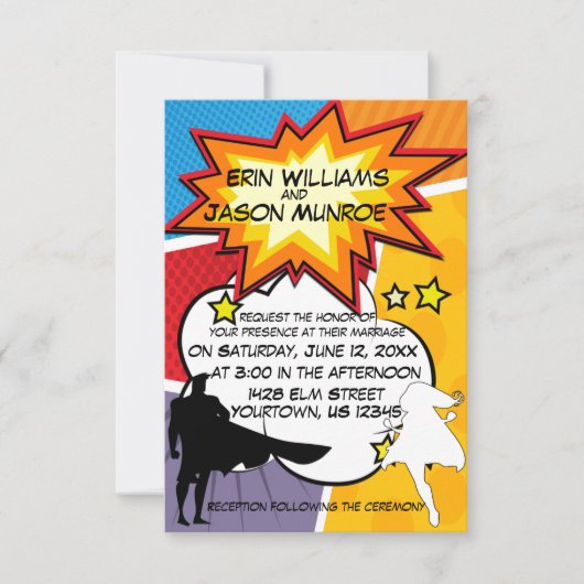 スーパーヒーローの漫画本の招待状 招待状 (正面)