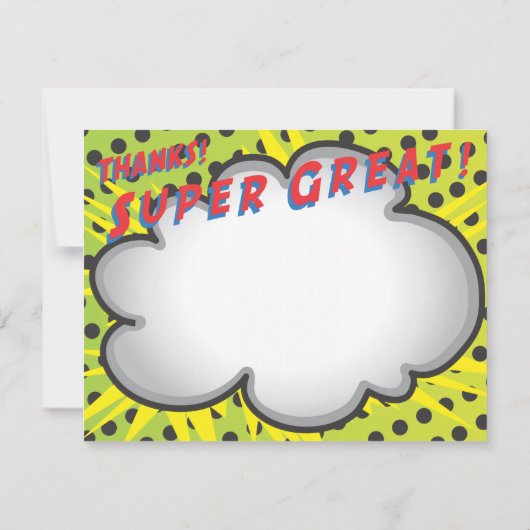 スーパーヒーローの漫画本の誕生会のサンキューカード サンキューカード (裏面)