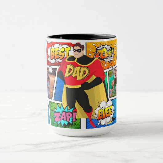 スーパーヒーローの父の日の漫画本 マグカップ (中央)