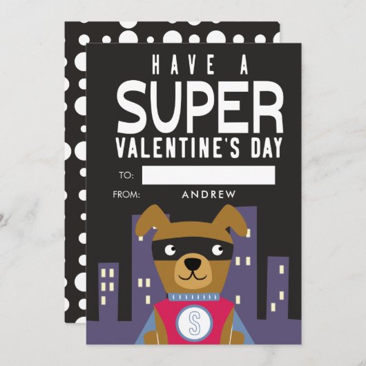 スーパーヒーローの犬の教室バレンタイン シーズンカード (正面/裏面)