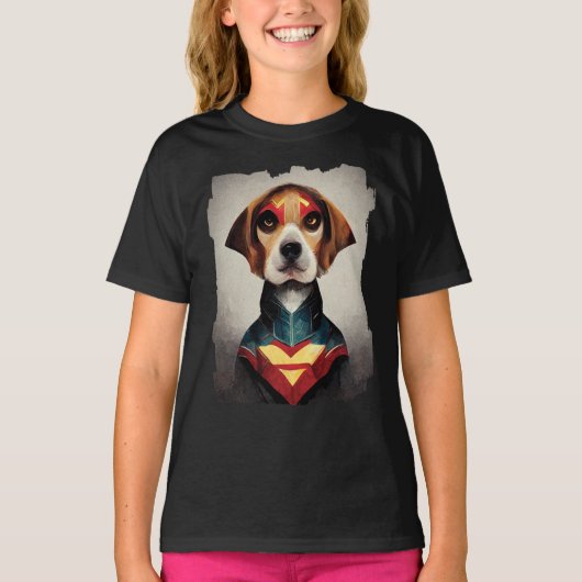 スーパーヒーローの犬の肖像｜ビーグル Tシャツ (正面)