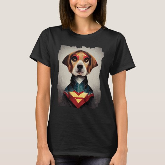 スーパーヒーローの犬の肖像|ビーグル Tシャツ (正面)