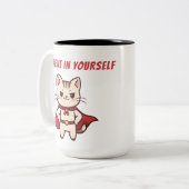 スーパーヒーローの猫 自分を信じて ツートーンマグカップ (正面左)