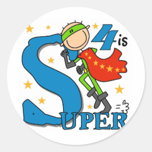 スーパーヒーローの男の子の第4誕生日のTシャツおよびギフト ラウンドシール