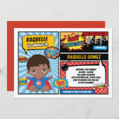 スーパーヒーローの男の赤ちゃんのシャワー/漫画本のスーパーヒーロー 招待状 (正面/裏面)