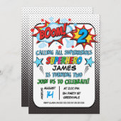 スーパーヒーローの第2誕生日のパーティの招待状 招待状 (正面/裏面)