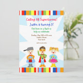 スーパーヒーローの英雄のバースデーパーティ招待状 招待状 (スタンド正面)