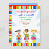 スーパーヒーローの英雄のバースデーパーティ招待状 招待状 (正面/裏面)