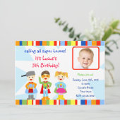 スーパーヒーローの英雄の写真の誕生日の招待状 招待状 (スタンド正面)