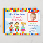 スーパーヒーローの英雄の写真の誕生日の招待状 招待状 (正面/裏面)