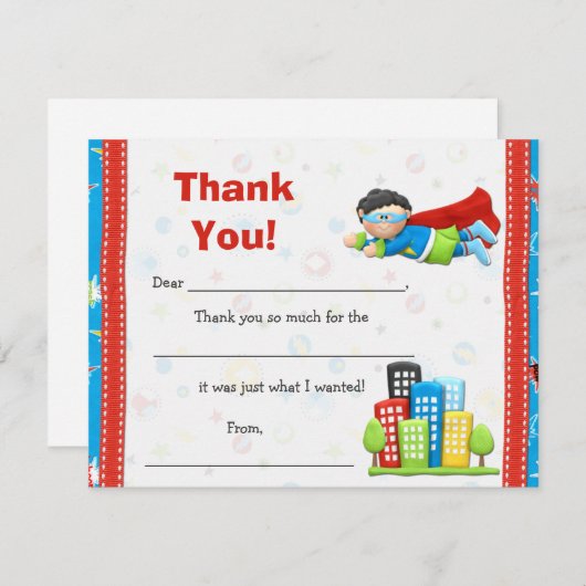 スーパーヒーローの誕生会は感謝していしています サンキューカード (正面/裏面)