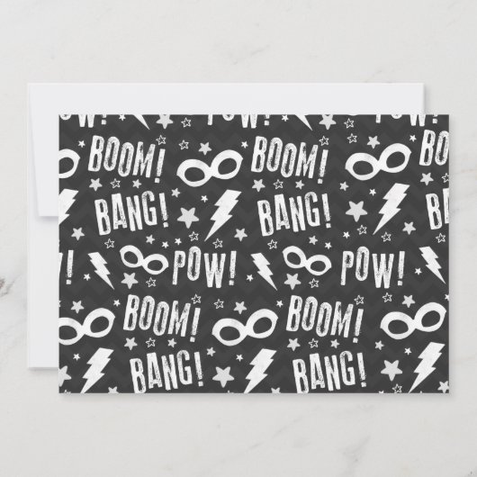 スーパーヒーローの誕生日の招待状のスーパーヒーローのパーティー 招待状 (裏面)