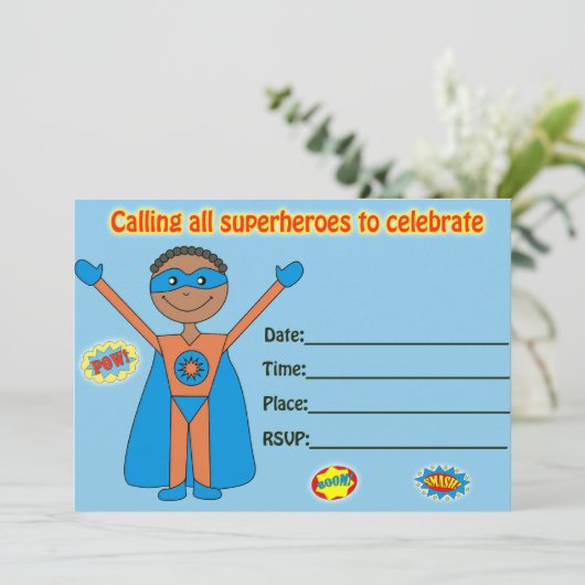 スーパーヒーローの誕生日の招待状の記入空白の 招待状 (スタンド正面)