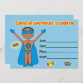 スーパーヒーローの誕生日の招待状の記入空白の 招待状 (正面/裏面)