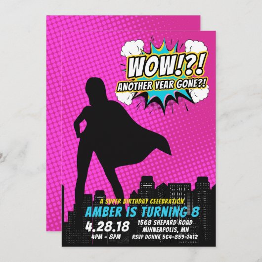スーパーヒーローの誕生日の招待状 招待状 (正面/裏面)