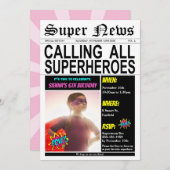 スーパーヒーローの誕生日パーティー スーパー ヒーロー ガール フォト 招待状 (正面/裏面)