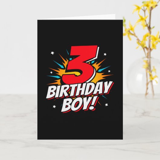 スーパーヒーローの誕生日ボーイ - 3歳 - 3回目の誕生日 カード (黄色い花)
