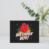 スーパーヒーローの誕生日ボーイ - 4歳 - 4回目の誕生日 ポストカード (スタンド正面)