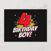 スーパーヒーローの誕生日ボーイ - 4歳 - 4回目の誕生日 ポストカード (正面)