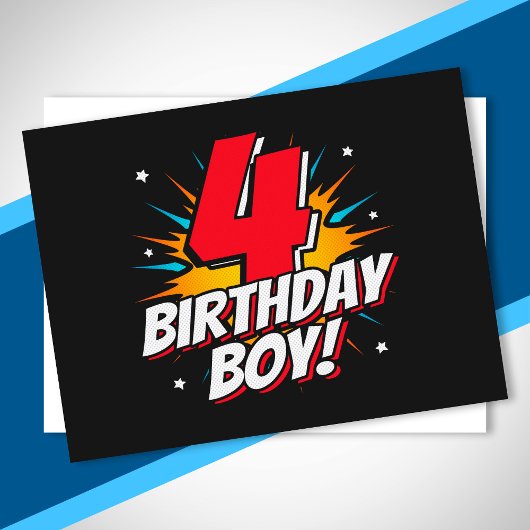 スーパーヒーローの誕生日ボーイ - 4歳 - 4回目の誕生日 ポストカード