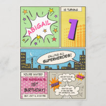 スーパーヒーローの誕生日招待状 かわいい ヴィンテージ 女の子